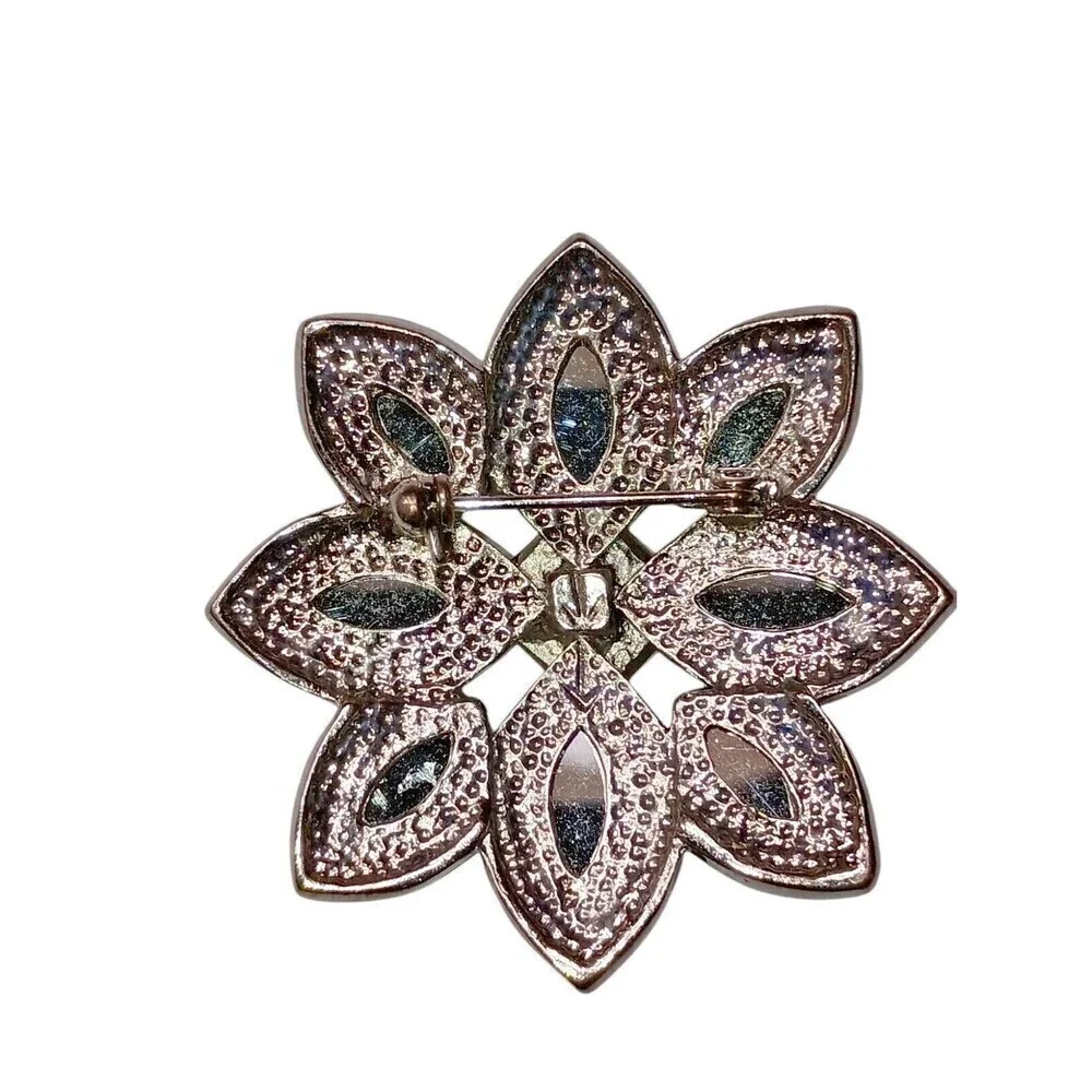 Silver Tone Petal Brooch Princess Cut Clear Gemstones Pin Art Deco Vintage - Picture 3 of 7